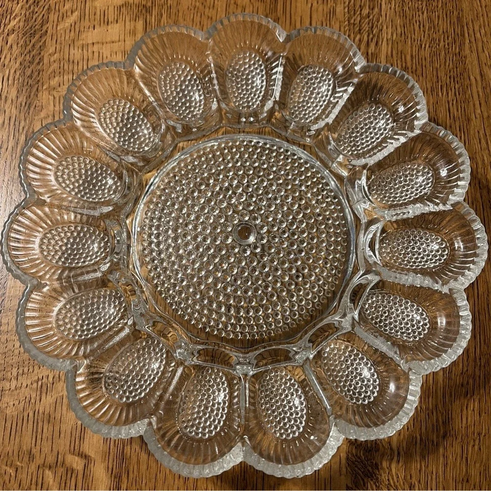 Vintage Indiana Glass Clear Hobnail Deviled Egg Platter Tray 11
